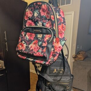 Juicy Couture Black and Pink Floral Backpack Lot